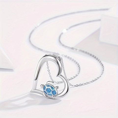 Women Ocean Style Heart Sea Turtle Pendant Necklace Zinc Alloy Drip Oil Jewelry For Beach Vacation Gift