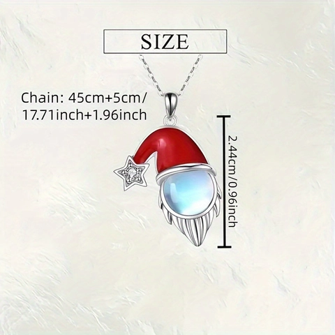 Christmas Gnome Pendant Necklace Red Enamel Santa Hat Alloy Moonstone Zircon Star Choker Necklace For Women Holiday New Year Gift Jewelry