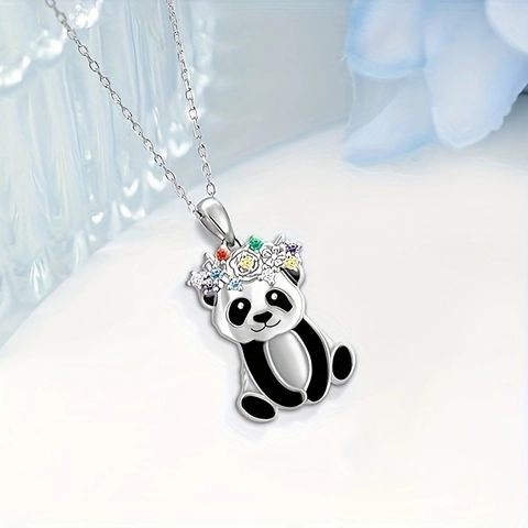 Cute Panda Floral Crown Necklace Earrings Jewelry Set Alloy Rhinestone Enamel Animal Pendant Jewelry For Women Girls Gift