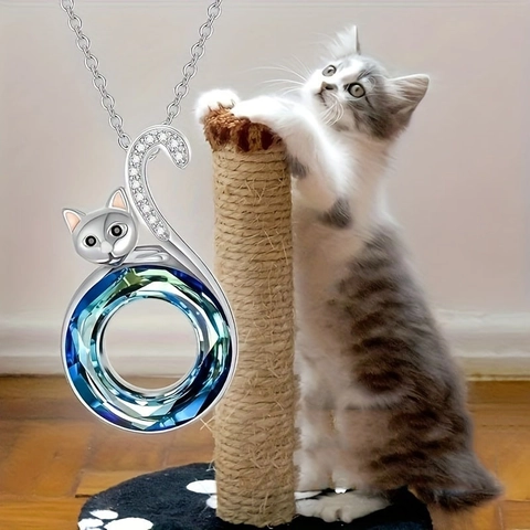 Alloy Cute Cat Round Crystal Pendant Necklace Rhinestone Animal Design Fashion Jewelry Accessories For Women Girls Gifts
