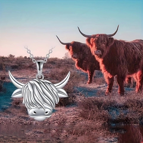 Collar con Colgante de Vaca de las Tierras Altas Escocesas para Mujer Aleación Minimalista Cabeza de Vaca Oro Plata Rosa