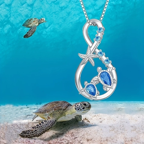 Elegant Sea Turtle Starfish Infinity Pendant Necklace Silver Plated Alloy Artificial Diamond Ocean Animal Jewelry For Women