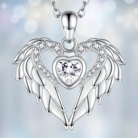 Angel Wing Heart Pendant Necklace Earrings Jewelry Set Alloy Zirconia Sparkling Rhinestone Necklaces For Women Party Gift