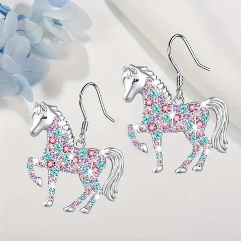 Joyas de Pony Caballo Colorido Aleación de Plata Colgante de Strass Colorido Collar Pendientes para Mujer Niña Regalo de Joyería de Moda