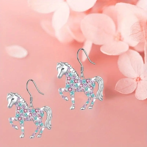 Joyas de Pony Caballo Colorido Aleación de Plata Colgante de Strass Colorido Collar Pendientes para Mujer Niña Regalo de Joyería de Moda