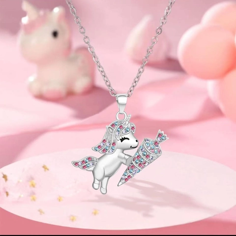 Unicorn Pendant Necklace Alloy Rhinestone Animal Carrot Shaped Cross Chain Jewelry For Women Girls Dreamy Accessories Gift