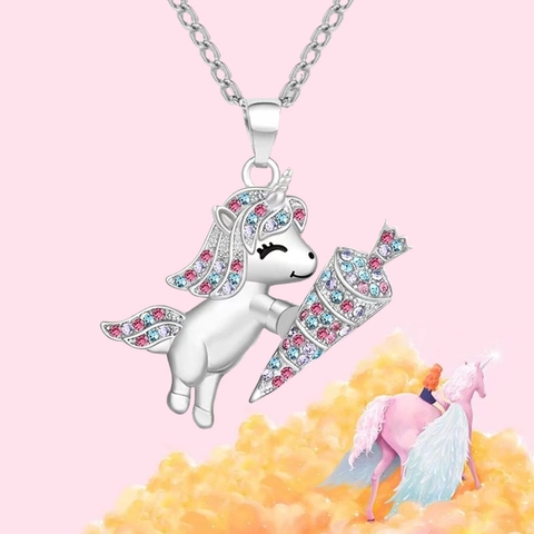Unicorn Pendant Necklace Alloy Rhinestone Animal Carrot Shaped Cross Chain Jewelry For Women Girls Dreamy Accessories Gift