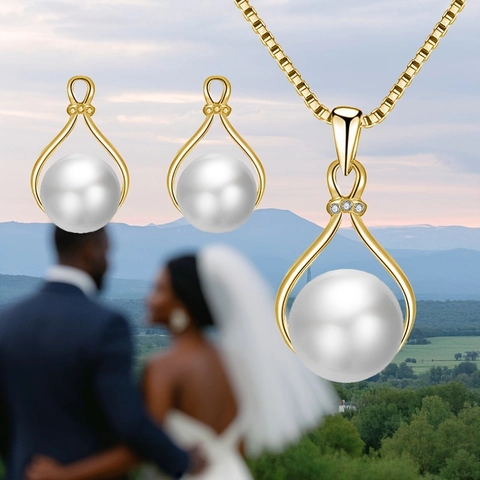 Élégant Collier Et Boucles d'Oreilles En Künstliche Perles d'Imitation Goutte d'Eau Pour Femmes Mariage Fête Alliage Zircone Pendentif Bijoux