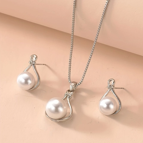 Élégant Collier Et Boucles d'Oreilles En Künstliche Perles d'Imitation Goutte d'Eau Pour Femmes Mariage Fête Alliage Zircone Pendentif Bijoux