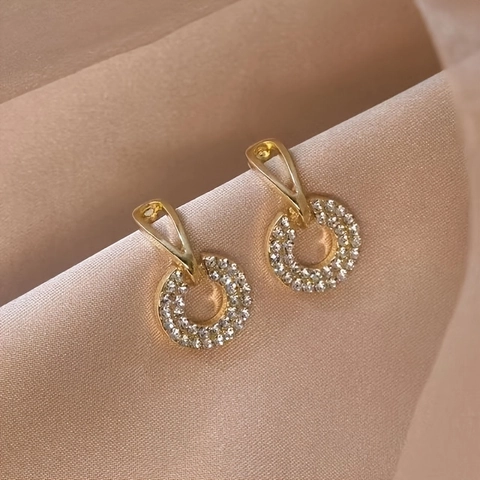 Geometric Round Circle Drop Earrings Alloy Rhinestone Dangle Earrings With Stainless Steel Earring Post For Women Daily Jewelry