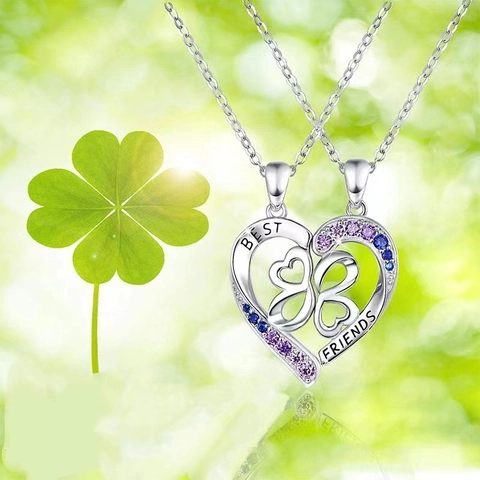 Set di Collane con Ciondolo a Cuore Diviso Best Friends in Lega con Strass Sfumati Trifoglio Inciso Gioielli per Donna Regalo di Amicizia