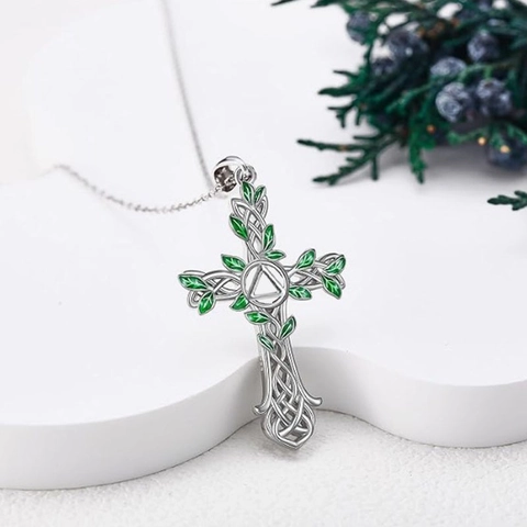 Vintage Tree Of Life Cross Necklace And Earrings Alloy Enamel Celtic Knot Pendant Jewelry For Women Hollow Design Accessory Gift