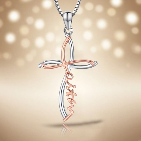 Double Color Cross Faith Letter Pendant Necklace And Earrings Alloy Rhinestone Religious Jewelry For Women Couples