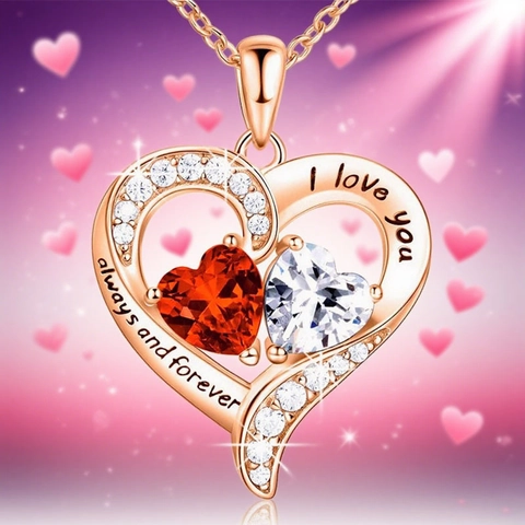 Collana Con Pendente a Doppio Cuore Lega Placcata Oro Rosa Con Diamanti Artificiali Incisi Always And Forever Gioielli