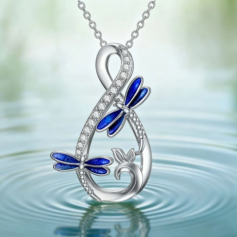 Legierung Libelle Unendlichkeit Anhänger Halskette Blau Emaille Versilbert Strass Eleganter Schmuck Für Damen Jubiläumsgeschenk