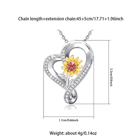 Heart Sunflower Pendant Necklace Alloy Rhinestone Inlaid Gold Silver Two Tone Cross Chain Valentine's Day Jewelry For Women