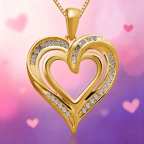 Elegantes Vergoldetes Legierung Doppel Herz Anhänger Halskette Und Ohrringe Set Mit Strass Für Damen Romantischer Schmuck