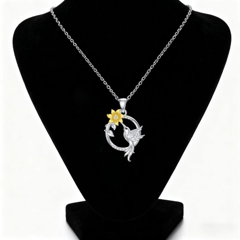 Collar con Colgante Redondo Hueco de Colibrí y Girasol Pendientes de Gancho de Aleación Joyería Natural para Mujer Fiesta