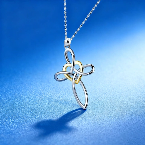Celtic Knot Cross Heart Pendant Necklace Earrings Jewelry Set Zinc Alloy Two-tone Gold Silver Religious Fashion Gift