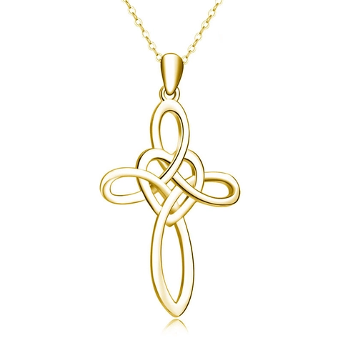 Celtic Knot Cross Heart Pendant Necklace Earrings Jewelry Set Zinc Alloy Two-tone Gold Silver Religious Fashion Gift