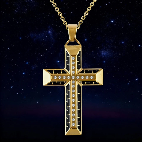 Collana con Pendente a Croce Vintage in Lega con Diamanti Sintetici Placcata Oro Hip Hop Punk Collana per Uomo Donna Gioielli