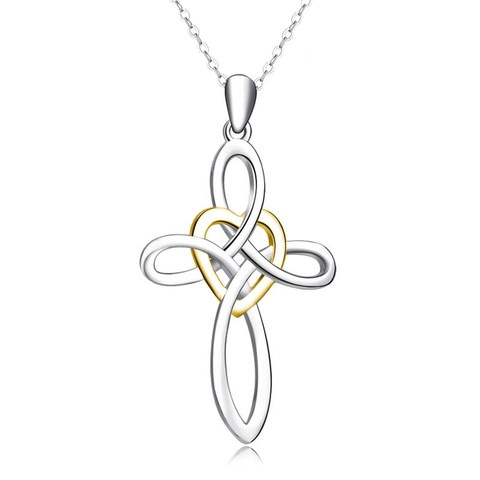 Celtic Knot Cross Heart Pendant Necklace Earrings Jewelry Set Zinc Alloy Two-tone Gold Silver Religious Fashion Gift