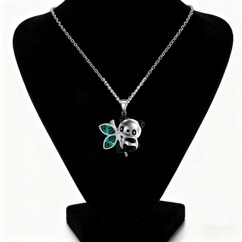 Juego de Joyas de Collar y Pendientes de Aleación con Diamantes de Imitación Panda Bambú Colgante de Animal de Esmalte Plateado