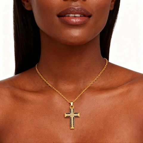 Collana con Pendente a Croce Vintage in Lega con Diamanti Sintetici Placcata Oro Hip Hop Punk Collana per Uomo Donna Gioielli
