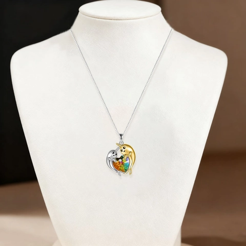 Cute Dolphin Narwhal Heart Pendant Necklace For Women Alloy Colorful Crystal Silver Gold Tone Animal Jewelry Valentine Gift