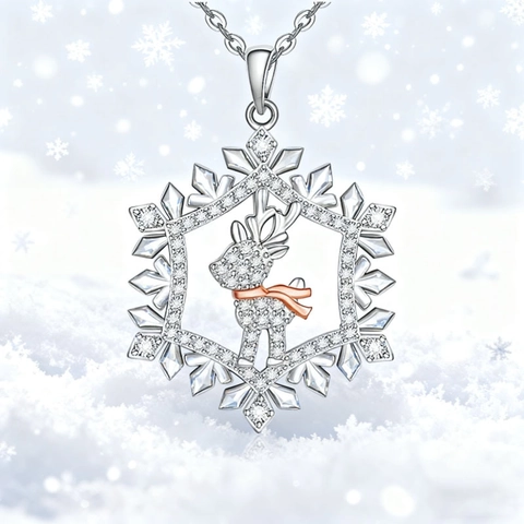 Weihnachten Schneeflocke Rentier Legierung Anhänger Halskette Ohrringe Set Silber Roségold Schmuck Für Damen Winterfest Geschenk