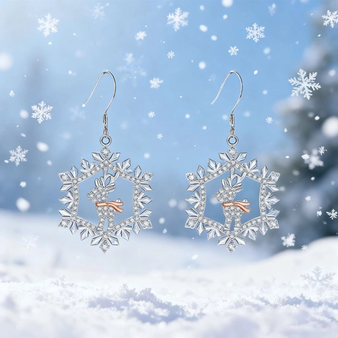 Weihnachten Schneeflocke Rentier Legierung Anhänger Halskette Ohrringe Set Silber Roségold Schmuck Für Damen Winterfest Geschenk