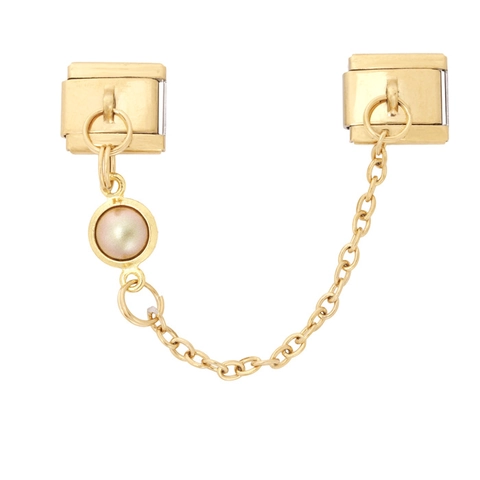 Italian Charm Links Gold Plated Stainless Steel Modular Bracelet Link DIY Jewelry Component Round Stone Safety Chain For Unisex