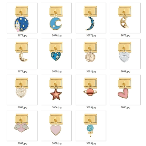 Stainless Steel Italian Modular Charm Link For DIY Bracelet Gold Silver Plated Enamel Moon Star Heart Planet Pendant Jewelry Accessory