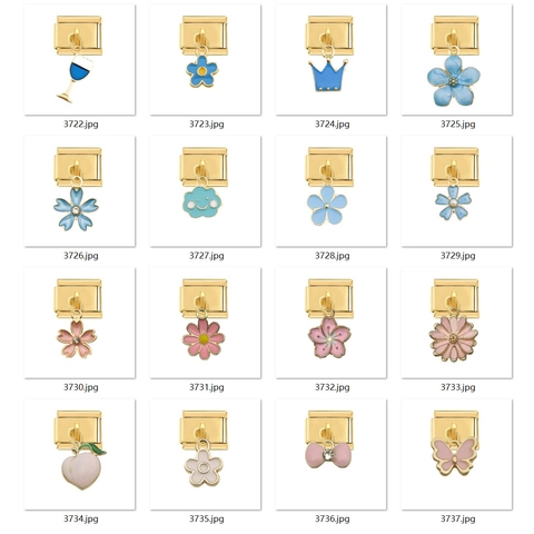 Gold Plated Stainless Steel Italian Charm Link Flower Crown Cloud Drip Oil Enamel DIY Modular Bracelet Link For Women Jewelry