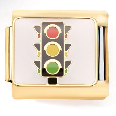 Italian Charm Link Stainless Steel Gold Plated Modular DIY Enamel Traffic Light Space Heart Motif For Bracelet Jewelry