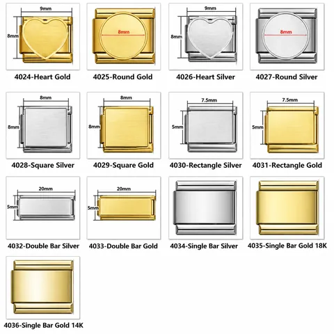 Stainless Steel Italian Charm Links For Modular Bracelet DIY Photo Spliced Jewelry Accessories Gold Silver Heart Square