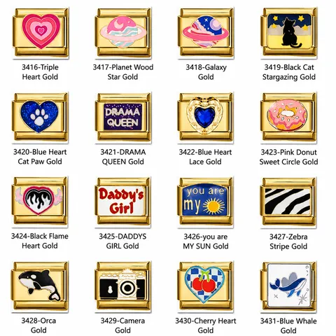 Goud Vergulde Roestvrijstalen Italiaanse Charms Voor DIY Modulaire Armband Emaille Hart Planeet Dier Patroon Sieraden Accessoires