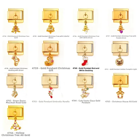 Vergoldeter Edelstahl Italienischer Charm Link Weihnachtsbaum Strumpf Kürbis Hexe Zirkonia Emaille Modularer Armband Anhänger