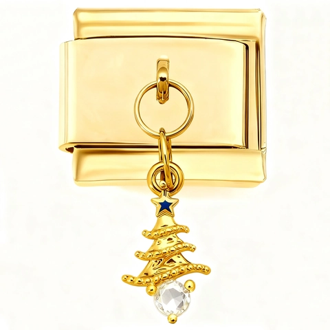Vergoldeter Edelstahl Italienischer Charm Link Weihnachtsbaum Strumpf Kürbis Hexe Zirkonia Emaille Modularer Armband Anhänger