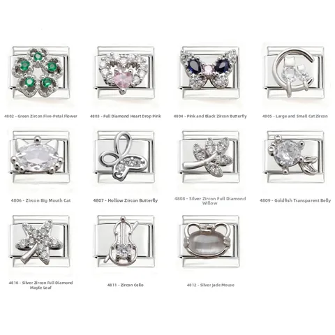 DIY Stainless Steel Italian Charms Bracelet Links Heart Butterfly Flower Cat Mouse Zirconia Jewelry For Women