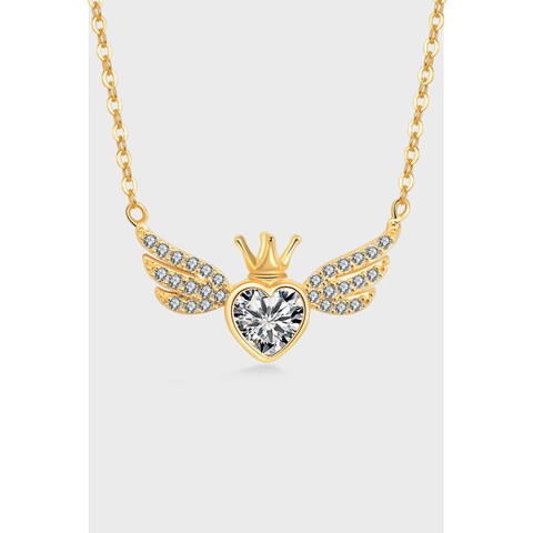 925 Sterling Zilver Hart Hanger Zonder Ketting Romantisch Engelenvleugels Kroon Zirkonia Ingelegd Luxe Sieraden Voor Dames