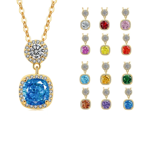 925 Sterling Silver Double Layer Halo Cushion Cut Cubic Zirconia Pendant Necklace Women Elegant Jewelry Fashion Gift