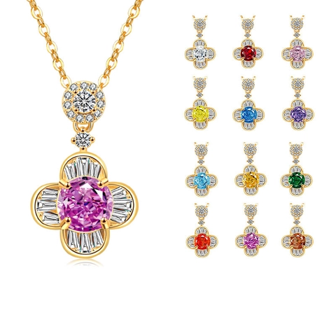 925 Sterling Silver Four Leaf Clover Pendant Necklace Women Elegant Zirconia Flower Inlaid Gold Plated Jewelry Gift