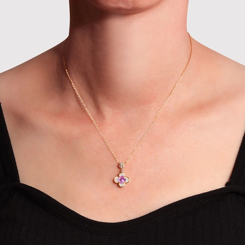 925 Sterling Silver Four Leaf Clover Pendant Necklace Women Elegant Zirconia Flower Inlaid Gold Plated Jewelry Gift