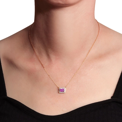 925 Sterling Silver Rectangular Zirconia Pendant Necklace Double Halo Square Stone Platinum 18K Gold Plated Chain Necklace Jewelry For Women Wedding Party