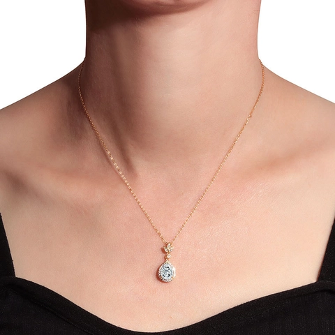 Collana a Goccia in Argento Sterling S925 per Donna Placcata Oro 18K Zirconia Cubica a Pera Pendente Foglia Gioielli Regalo