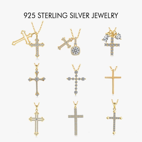 Elegant 925 Sterling Silver Cross Pendant Necklace For Women Shiny Zirconia Inlaid 18K Gold Rose Gold Plated Jewelry Gift