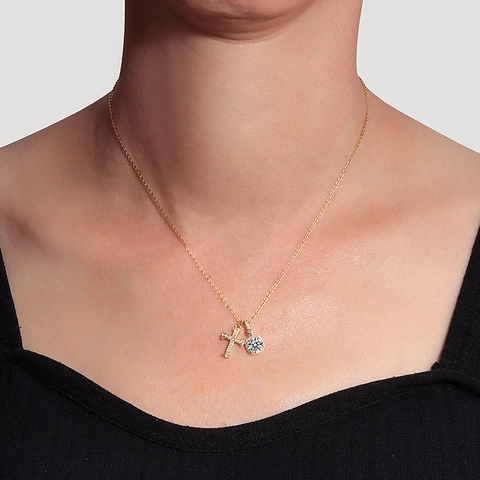 Elegant 925 Sterling Silver Cross Pendant Necklace For Women Shiny Zirconia Inlaid 18K Gold Rose Gold Plated Jewelry Gift