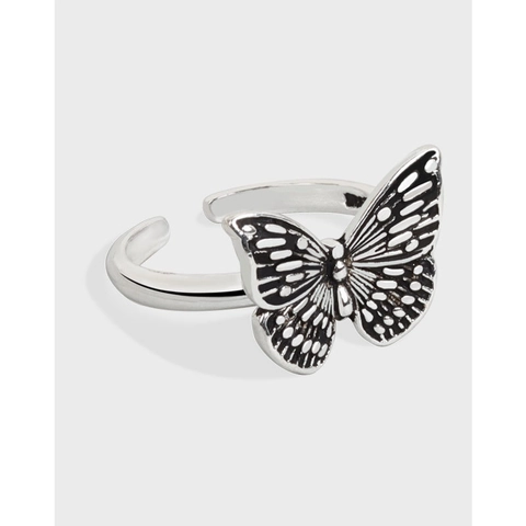 Vintage 925 Sterling Silver Butterfly Adjustable Open Ring For Women Thai Silver Style Retro Animal Finger Jewelry Gift