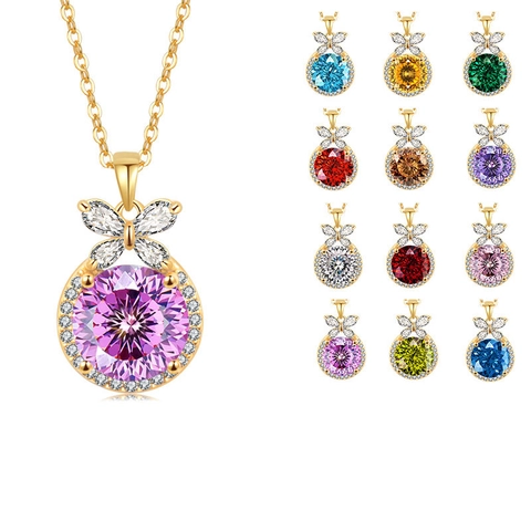 925 Sterling Silver Round Ice Flower Cut Zirconia Pendant Necklace With Bow Detail Exquisite Clavicle Chain Jewelry For Women Gift